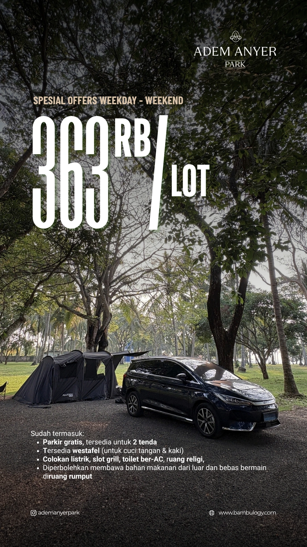 Promo Adem Anyer Park campervan Rp363 ribu per lot weekday dan weekend